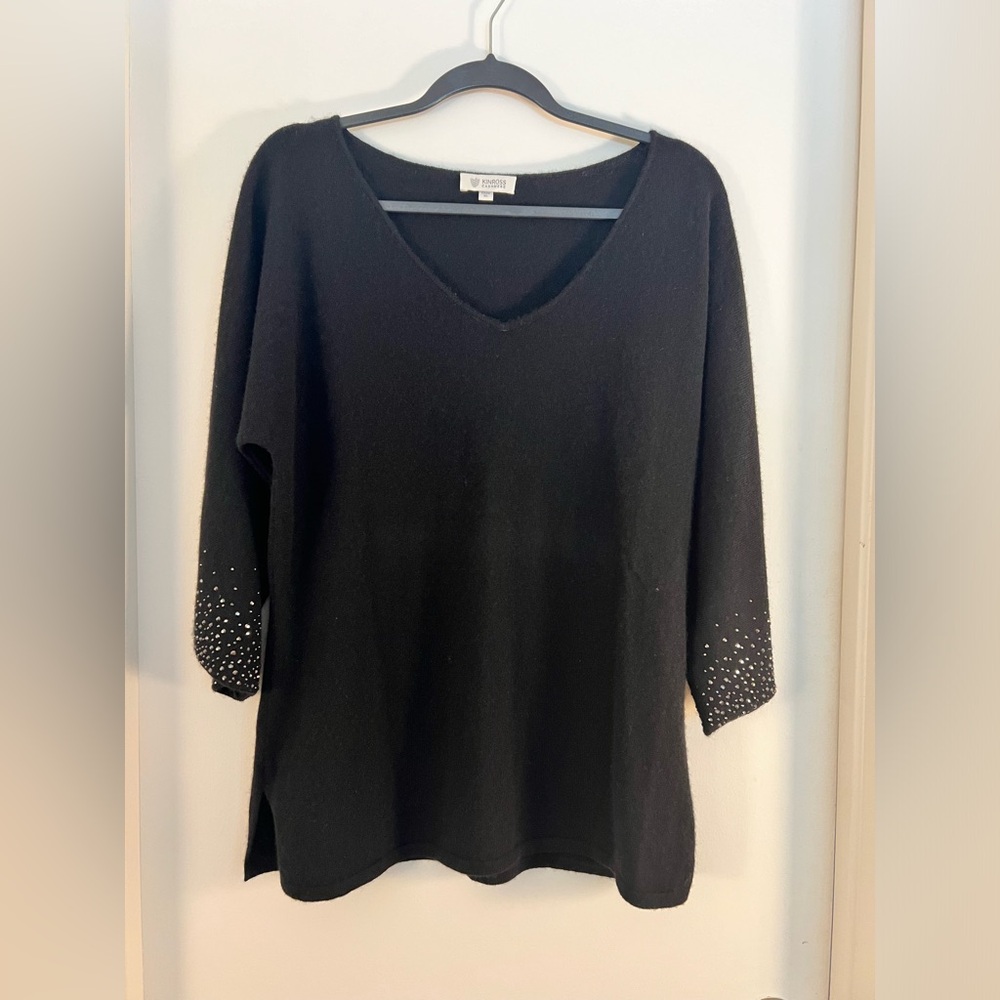 KINROSS CASHMERE Sweater with Crystal Sleeves, 100% cashmere, Size XL